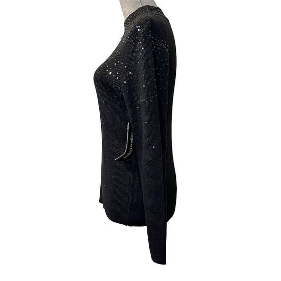 Designers Originals Women's Black Sequin Mock Neck Pullover Sweater L Goth - Picture 5 of 8